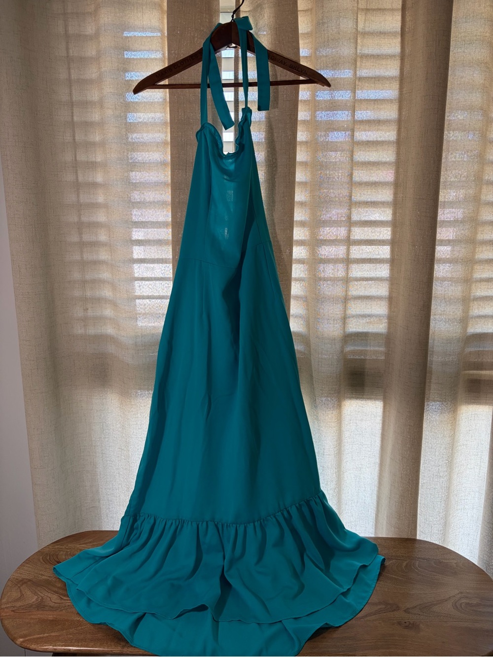 JustFab Teal Halter Maxi Dress with Ruffle Hem